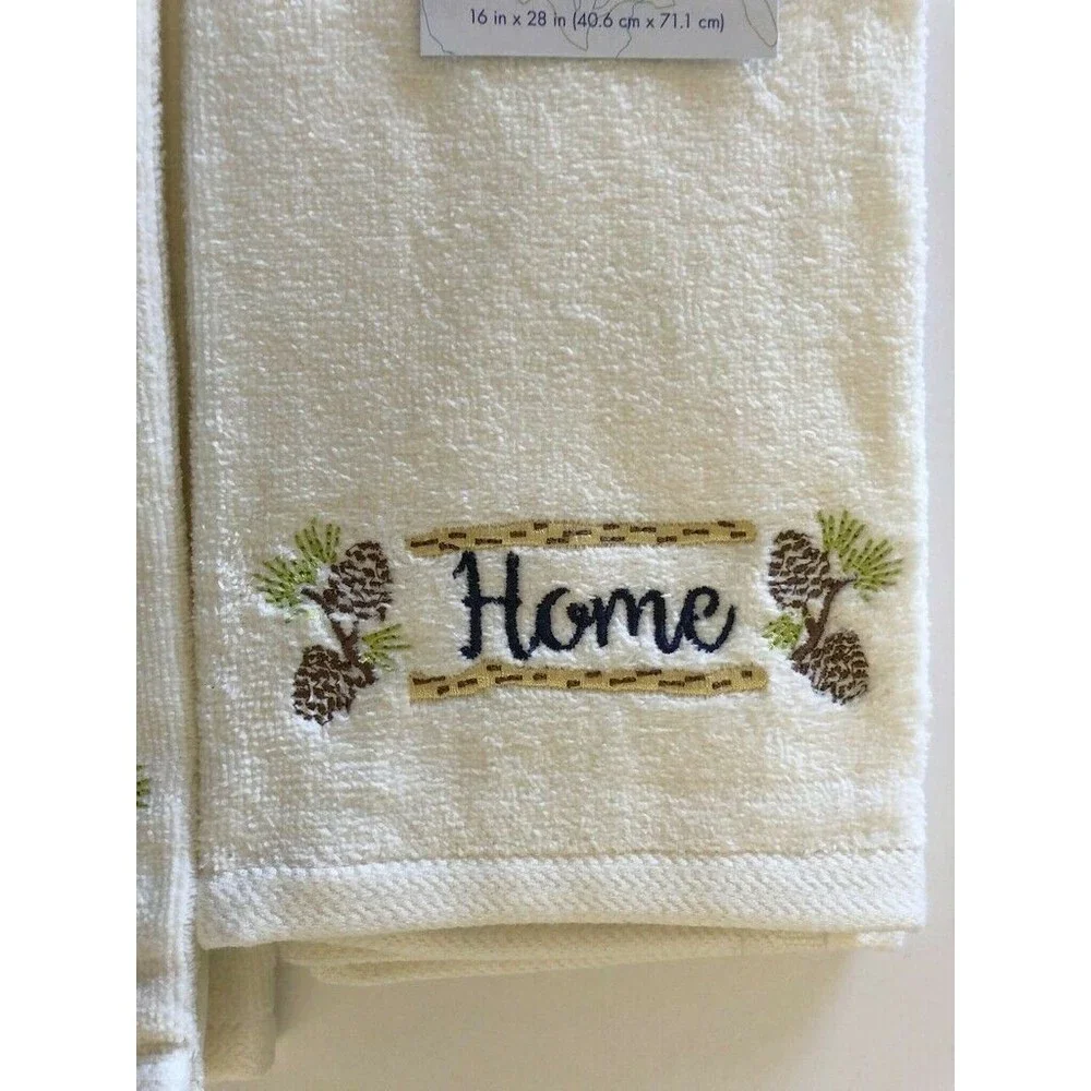 Pinecone Home Cabin Country Living Embroidered Hand Towels Rustic Set of 2